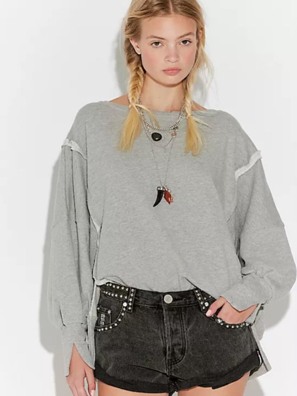 Free PeopleWe The Free Camden Sweatshirt Gray Oversized Slouchy Pullover Sz XS
